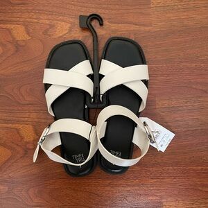 Time and Tru Black and White Strappy Sandals